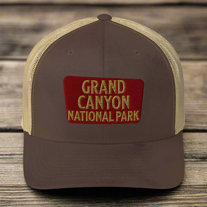 Grand Canyon National Park Sign Embroidered Trucker Hat hat Park Service Apparel Brown/ Khaki