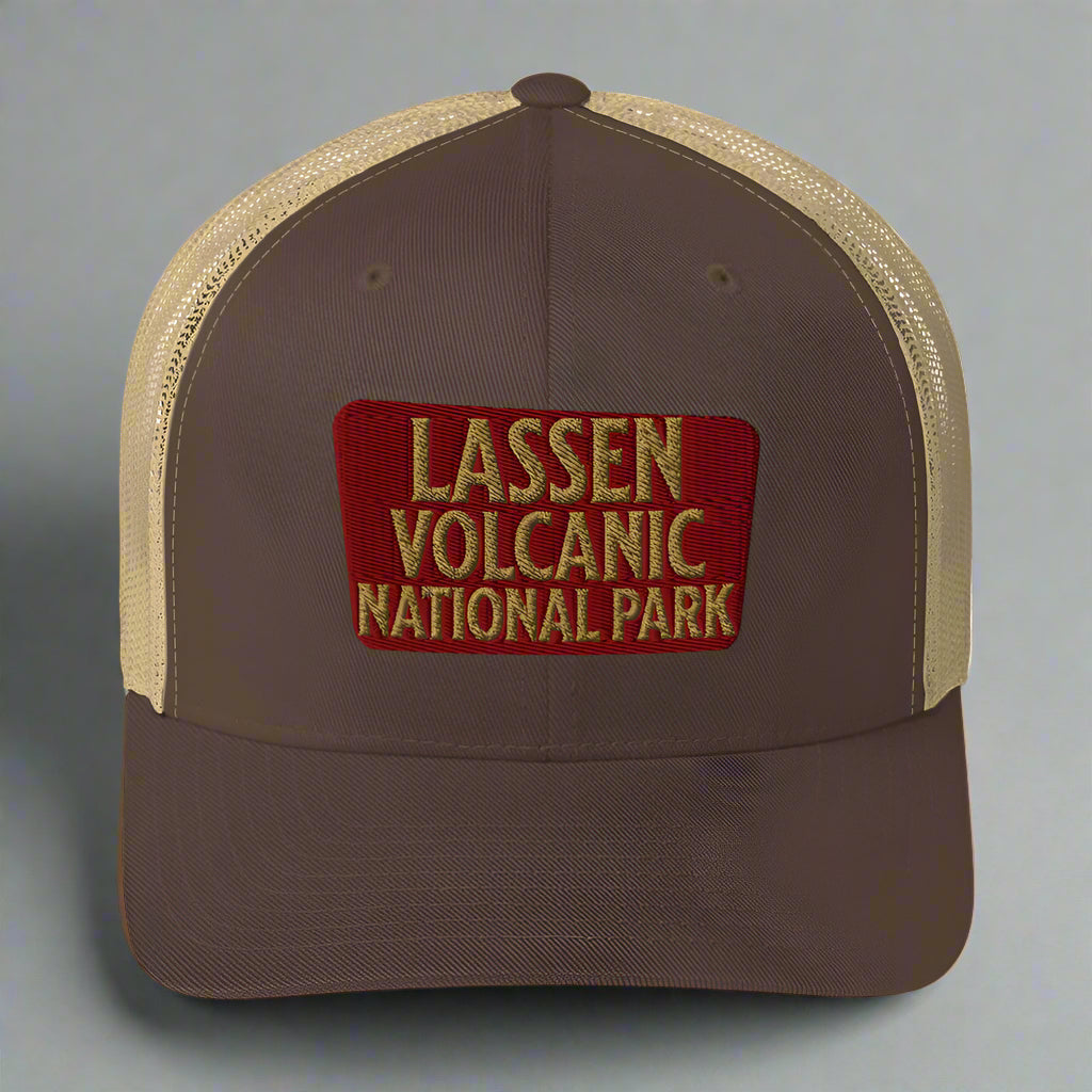 Lassen Volcanic National Park Embroidered Trucker Hat hat Park Service Apparel Brown/ Khaki