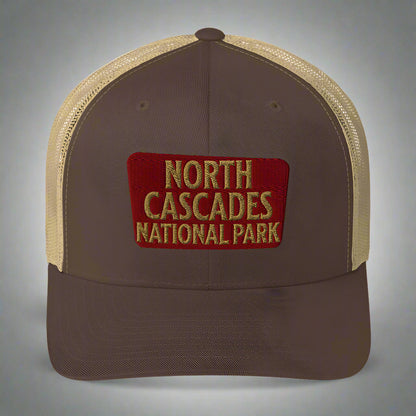 North Cascades National Park Embroidered Trucker Hat hat Park Service Apparel Brown/ Khaki