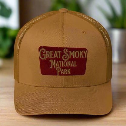 Great Smoky Mountains National Park Embroidered Trucker Hat hat Park Service Apparel Caramel