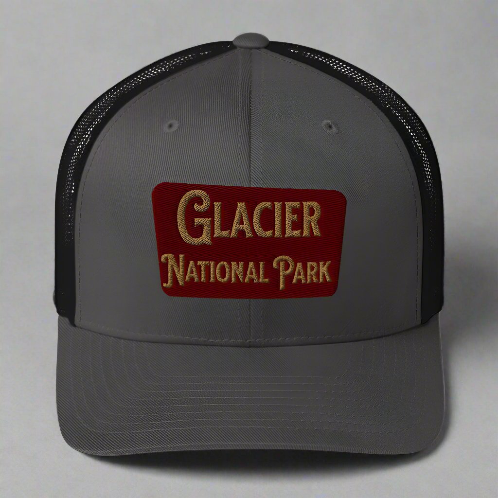 Glacier Embroidered National Park Trucker Hat Park Service Apparel Charcoal/ Black