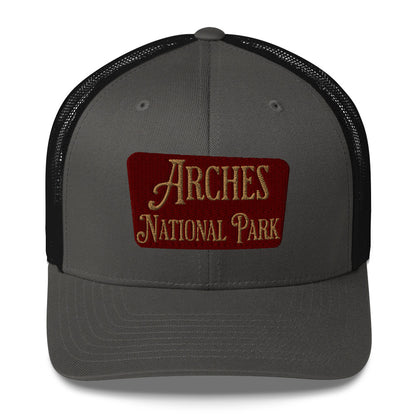 Arches Embroidered National Park Trucker Hat hat Park Service Apparel Charcoal/ Black