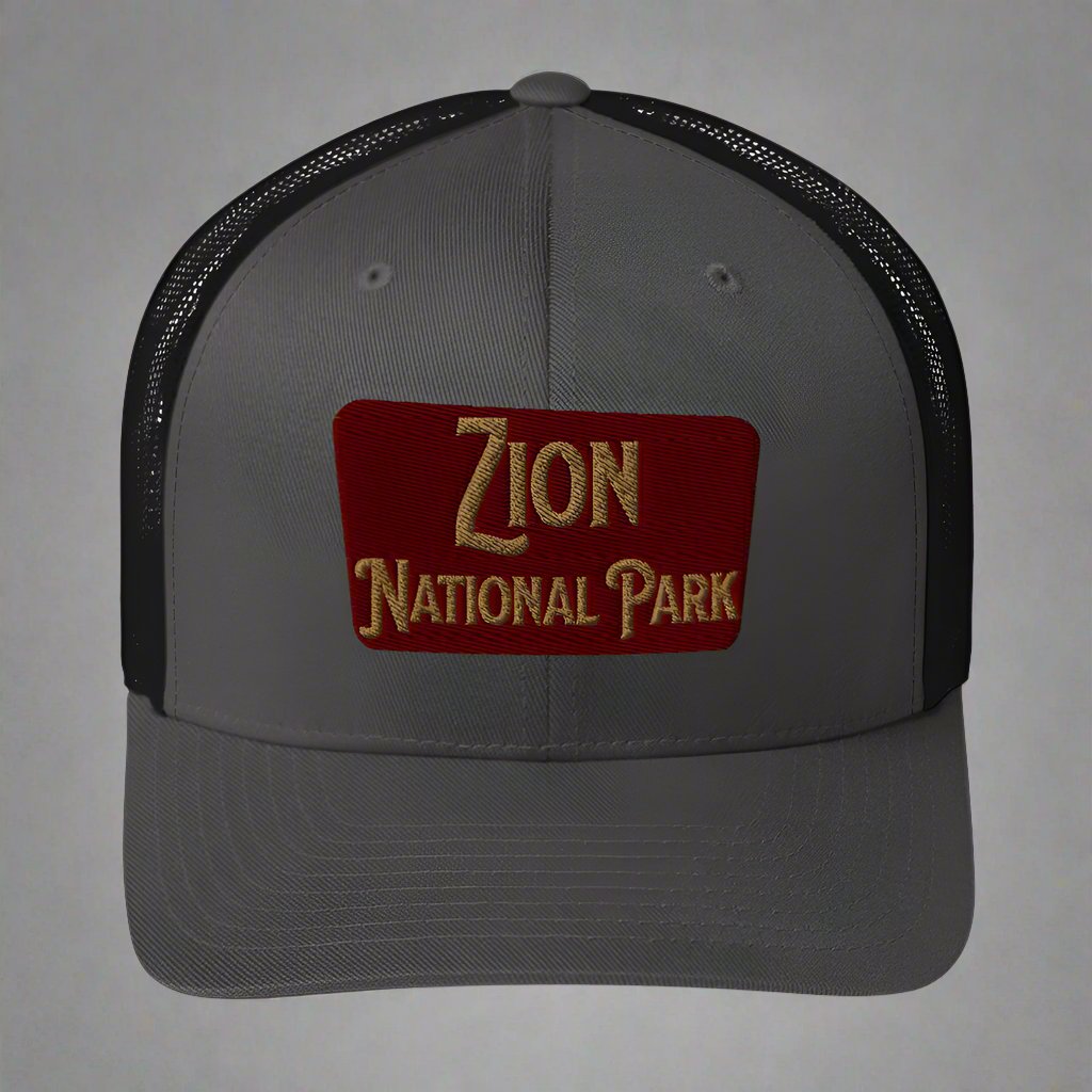 Zion National Park Sign Trucker Cap hat Park Service Apparel Charcoal/ Black
