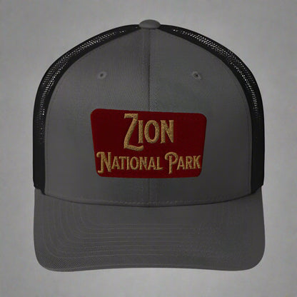 Zion National Park Sign Trucker Cap hat Park Service Apparel Charcoal/ Black