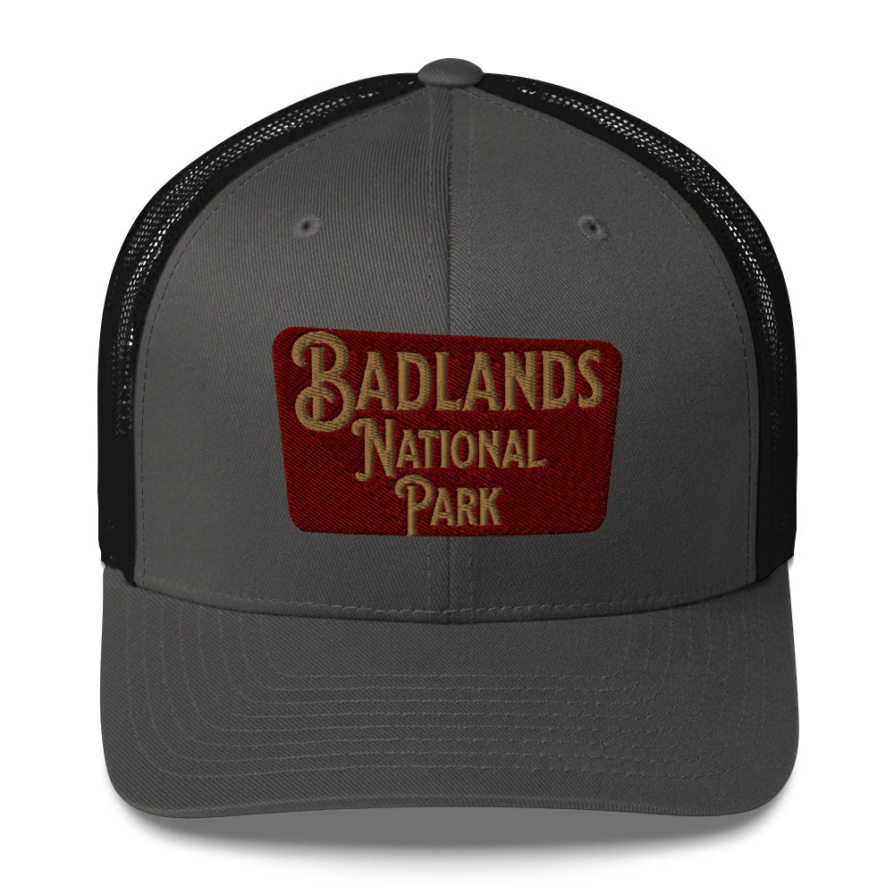 Badlands National Park Sign Embroidered Trucker Hat hat Park Service Apparel Charcoal/ Black