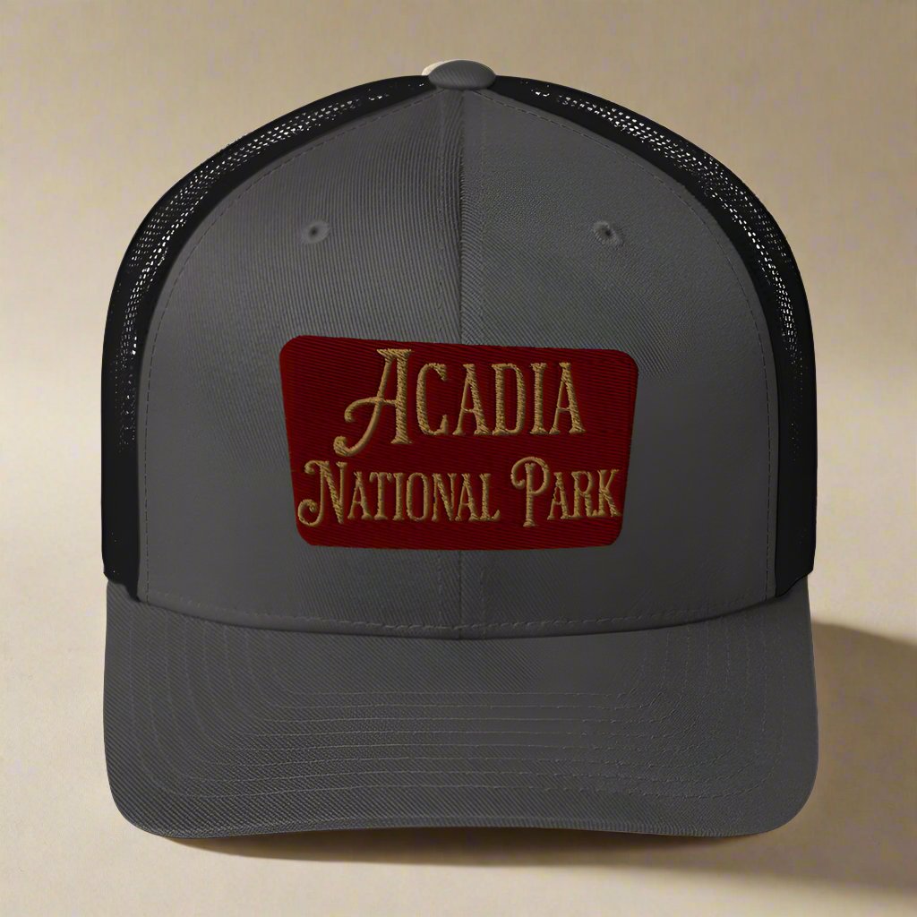 Acadia National Park Embroidered Trucker Hat hat Park Service Apparel Charcoal/ Black