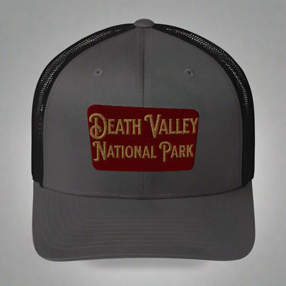 Death Valley National Park Sign Embroidered Trucker Cap hat Park Service Apparel Charcoal/ Black