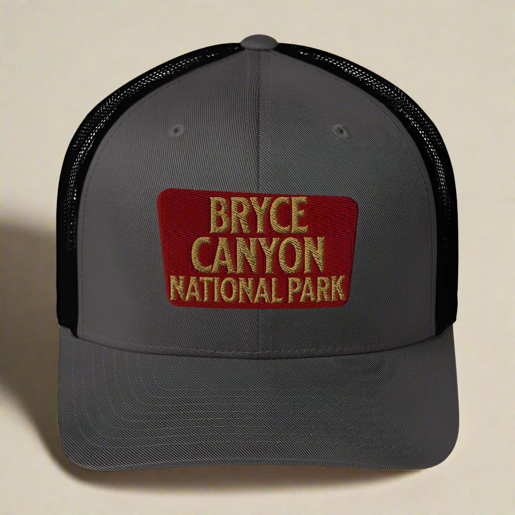 Bryce Canyon National Park Sign Embroidered Trucker Hat hat Park Service Apparel Charcoal/ Black