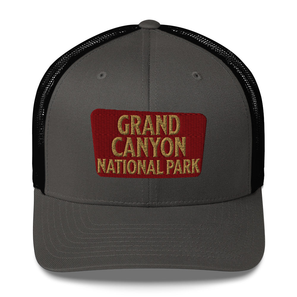 Grand Canyon National Park Sign Embroidered Trucker Hat hat Park Service Apparel Charcoal/ Black