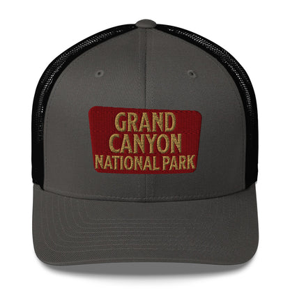 Grand Canyon National Park Sign Embroidered Trucker Hat hat Park Service Apparel Charcoal/ Black
