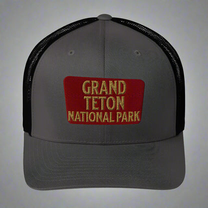 Grand Teton National Park Sign Embroidered Trucker Hat hat Park Service Apparel Charcoal/ Black