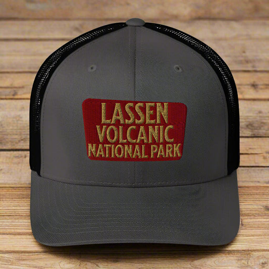 Lassen Volcanic National Park Embroidered Trucker Hat hat Park Service Apparel Charcoal/ Black