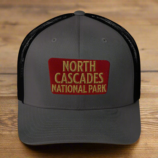 North Cascades National Park Embroidered Trucker Hat hat Park Service Apparel Charcoal/ Black