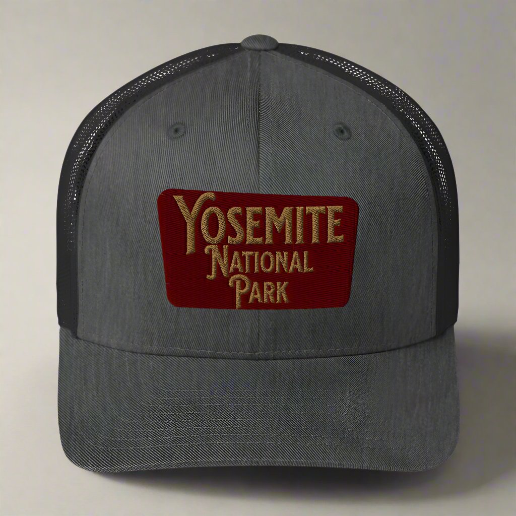 Yosemite Embroidered National Park Trucker Hat hat Park Service Apparel Dark Heather Gray
