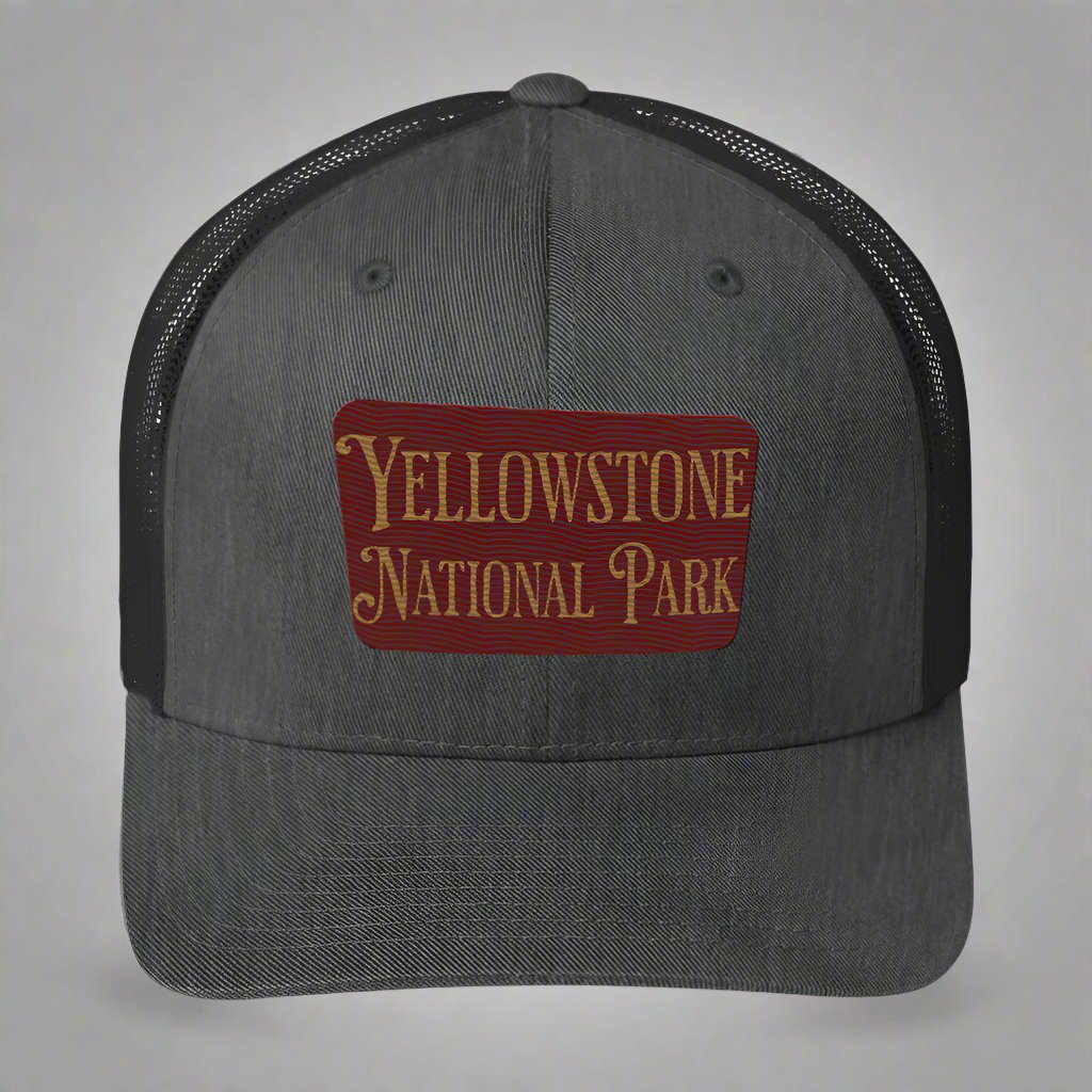 Embroidered Yellowstone National Park Trucker Cap hat Park Service Apparel Dark Heather Gray