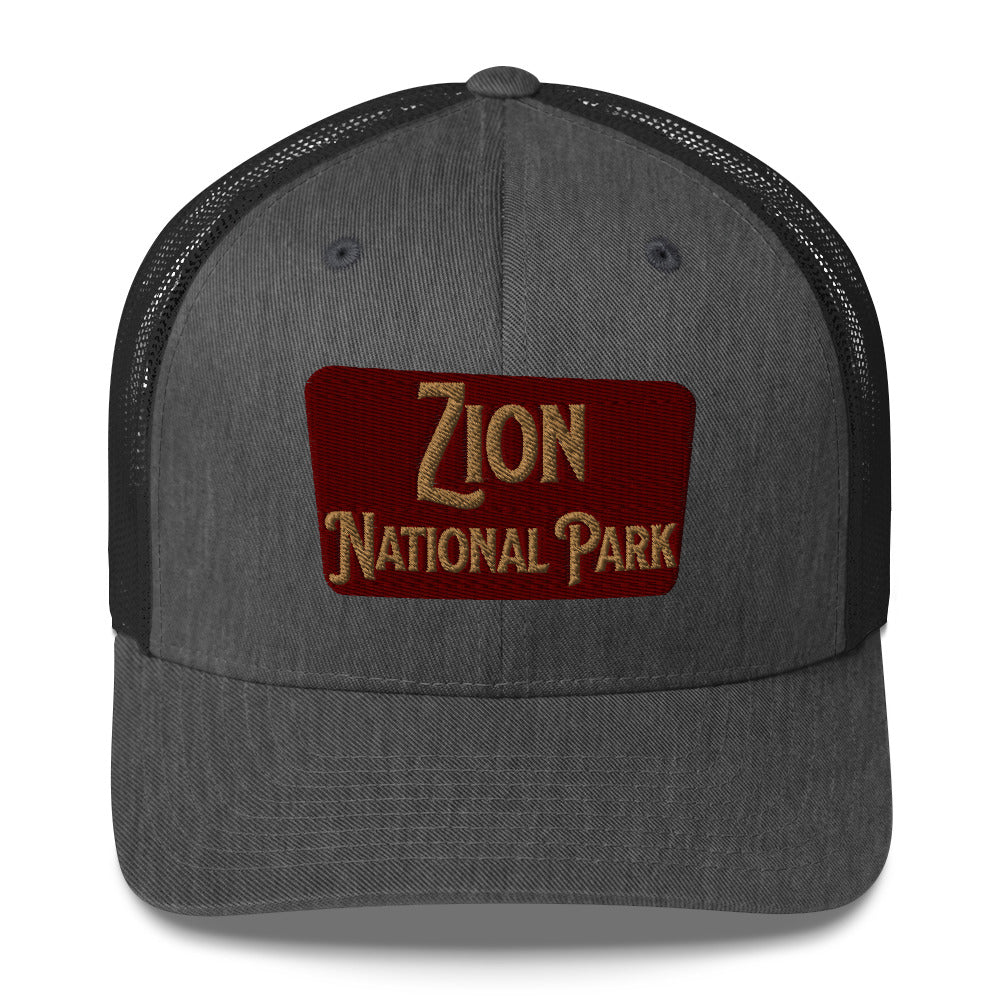 Zion National Park Sign Trucker Cap hat Park Service Apparel Dark Heather Gray