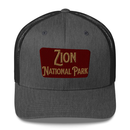 Zion National Park Sign Trucker Cap hat Park Service Apparel Dark Heather Gray