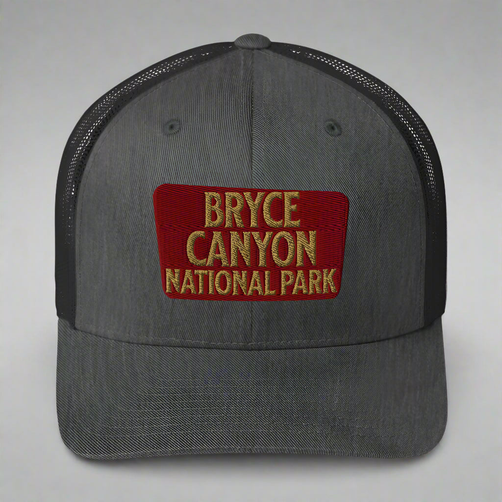 Bryce Canyon National Park Sign Embroidered Trucker Hat hat Park Service Apparel Dark Heather Gray