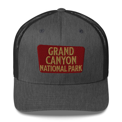 Grand Canyon National Park Sign Embroidered Trucker Hat hat Park Service Apparel Dark Heather Gray