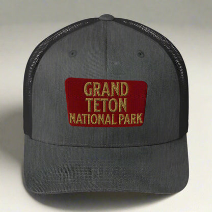 Grand Teton National Park Sign Embroidered Trucker Hat hat Park Service Apparel Dark Heather Gray