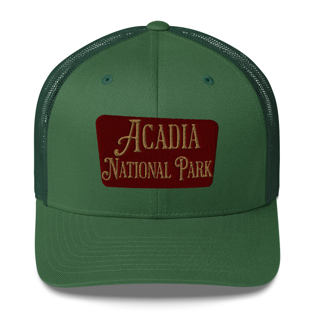 Acadia National Park Embroidered Trucker Hat hat Park Service Apparel Evergreen
