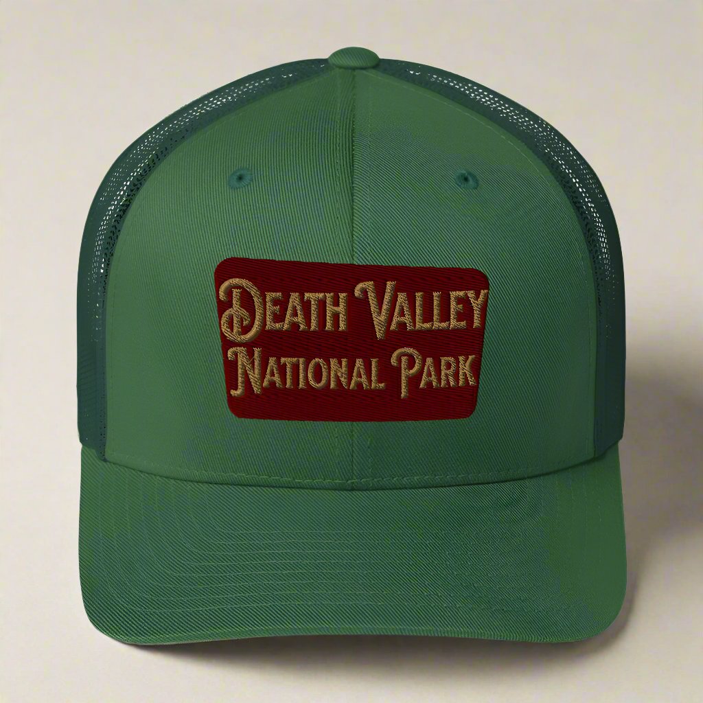 Death Valley National Park Sign Embroidered Trucker Cap hat Park Service Apparel Evergreen