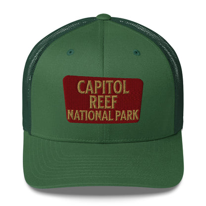 Capitol Reef National Park Sign Embroidered Trucker Hat hat Park Service Apparel Evergreen