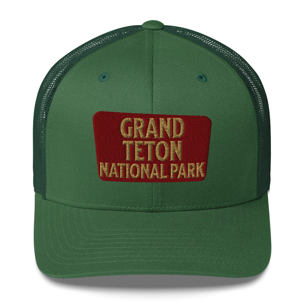Grand Teton National Park Sign Embroidered Trucker Hat hat Park Service Apparel Evergreen