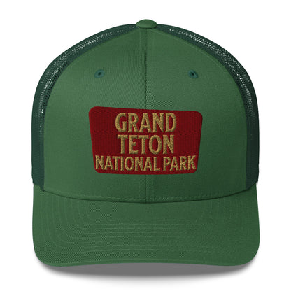 Grand Teton National Park Sign Embroidered Trucker Hat hat Park Service Apparel Evergreen