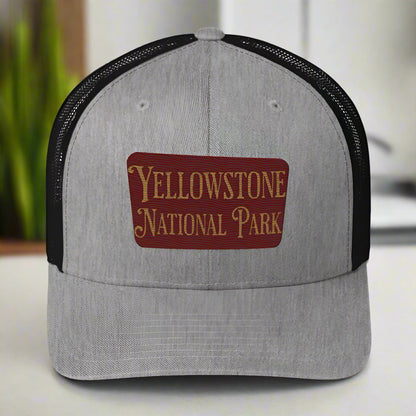 Embroidered Yellowstone National Park Trucker Cap hat Park Service Apparel Heather/ Black