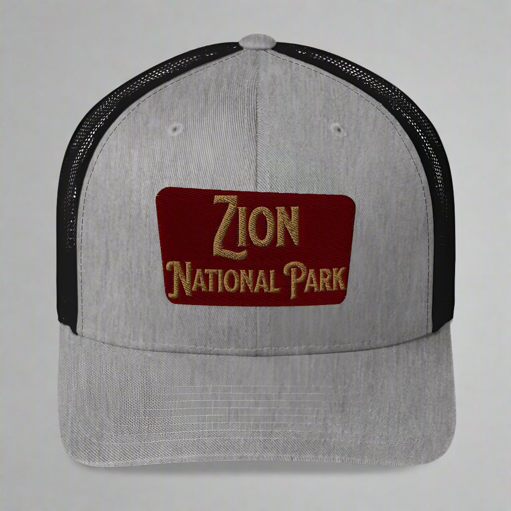 Zion National Park Sign Trucker Cap hat Park Service Apparel Heather/ Black