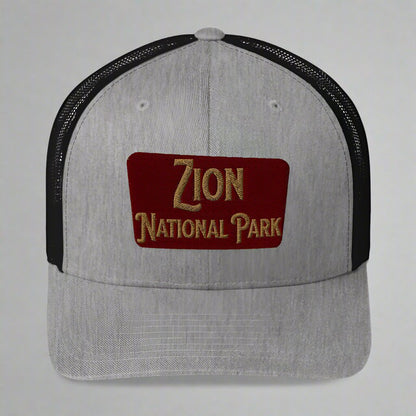 Zion National Park Sign Trucker Cap hat Park Service Apparel Heather/ Black