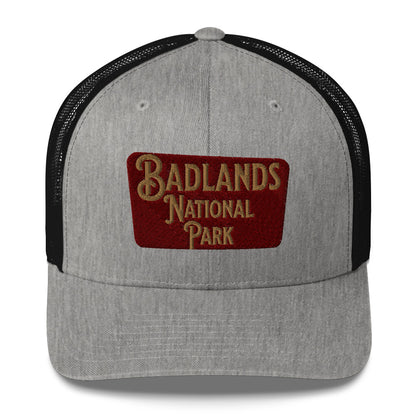 Badlands National Park Sign Embroidered Trucker Hat hat Park Service Apparel Heather/ Black