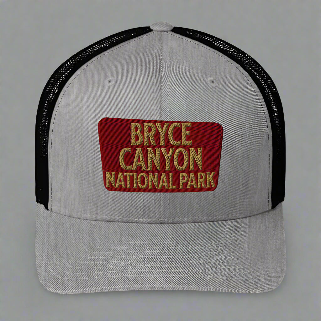 Bryce Canyon National Park Sign Embroidered Trucker Hat hat Park Service Apparel Heather/ Black