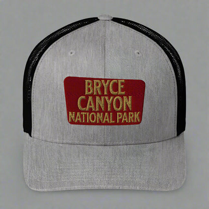 Bryce Canyon National Park Sign Embroidered Trucker Hat hat Park Service Apparel Heather/ Black