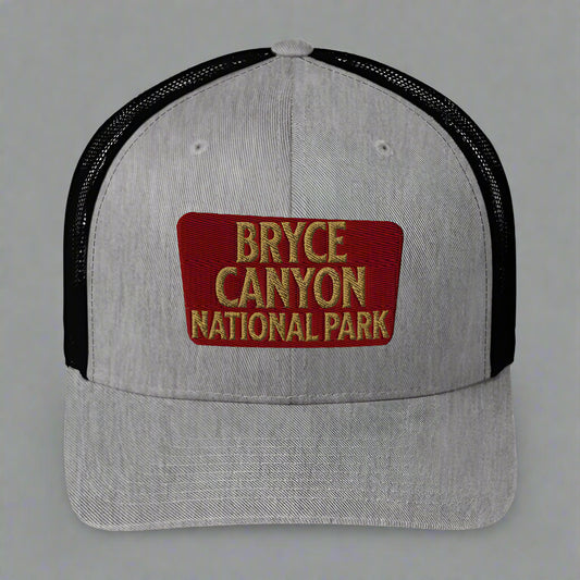 Bryce Canyon National Park Sign Embroidered Trucker Hat hat Park Service Apparel Heather/ Black