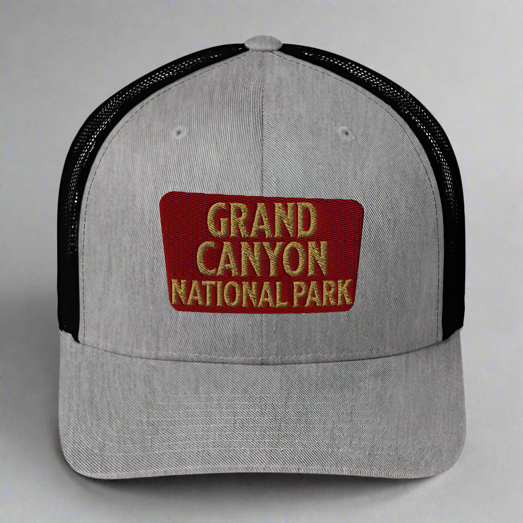 Grand Canyon National Park Sign Embroidered Trucker Hat hat Park Service Apparel Heather/ Black