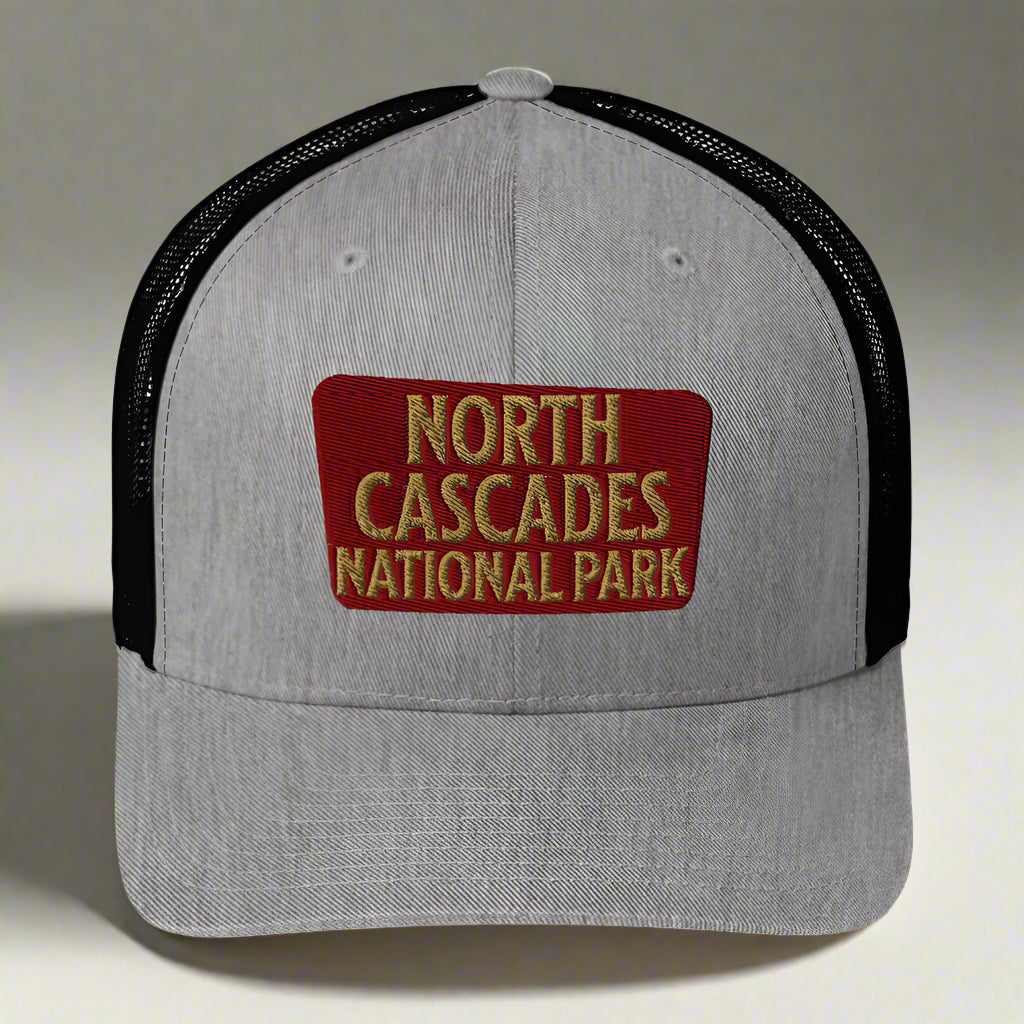 North Cascades National Park Embroidered Trucker Hat hat Park Service Apparel Heather/ Black