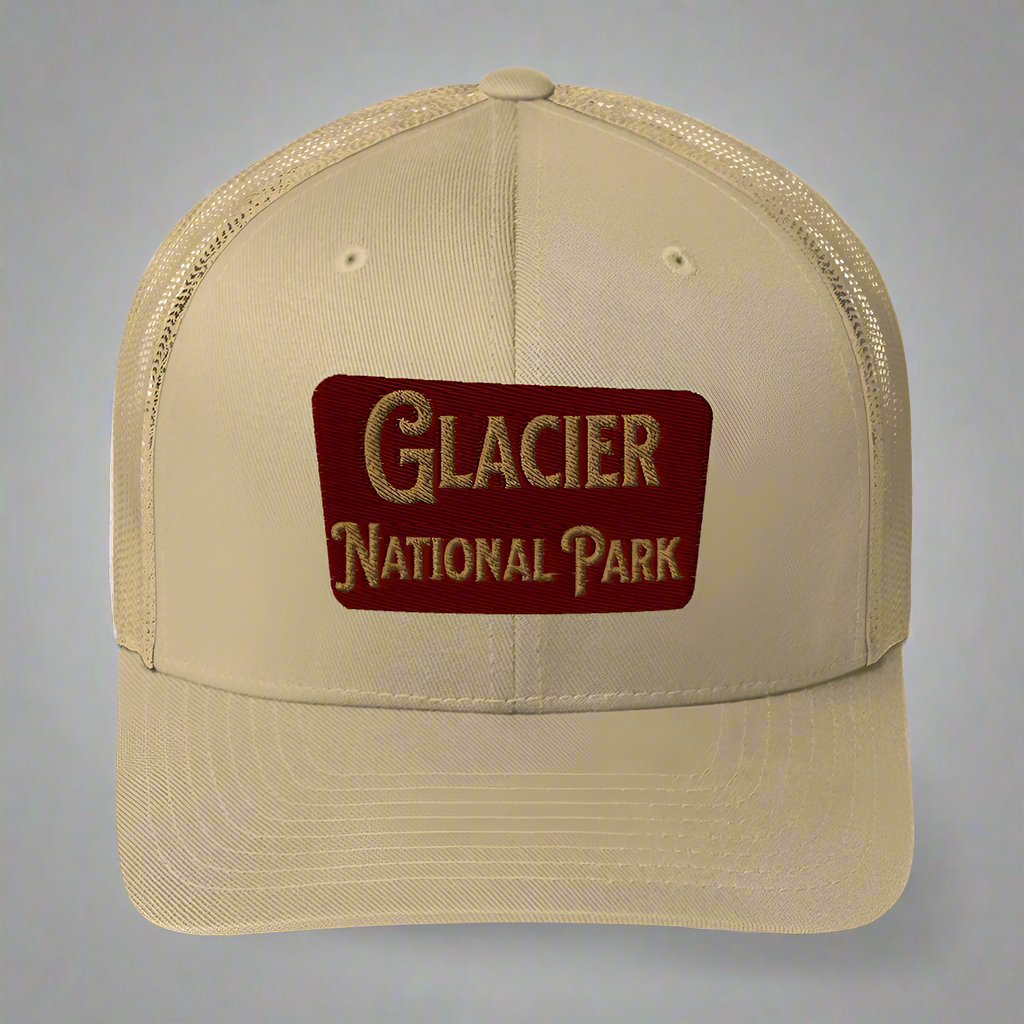 Glacier Embroidered National Park Trucker Hat Park Service Apparel Khaki