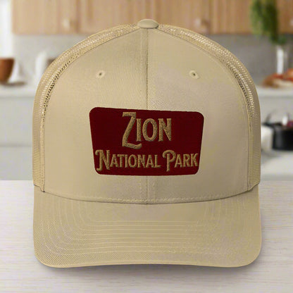Zion National Park Sign Trucker Cap hat Park Service Apparel Khaki