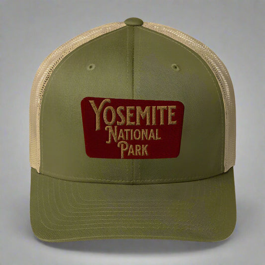 Yosemite Embroidered National Park Trucker Hat hat Park Service Apparel Moss/ Khaki