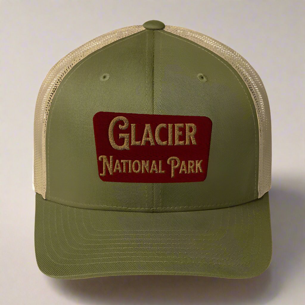 Glacier Embroidered National Park Trucker Hat Park Service Apparel Moss/ Khaki