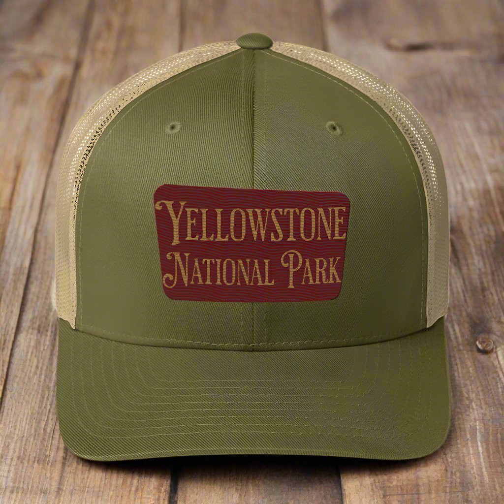 Embroidered Yellowstone National Park Trucker Cap hat Park Service Apparel Moss/ Khaki