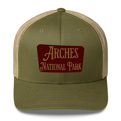 Arches Embroidered National Park Trucker Hat hat Park Service Apparel Moss/ Khaki