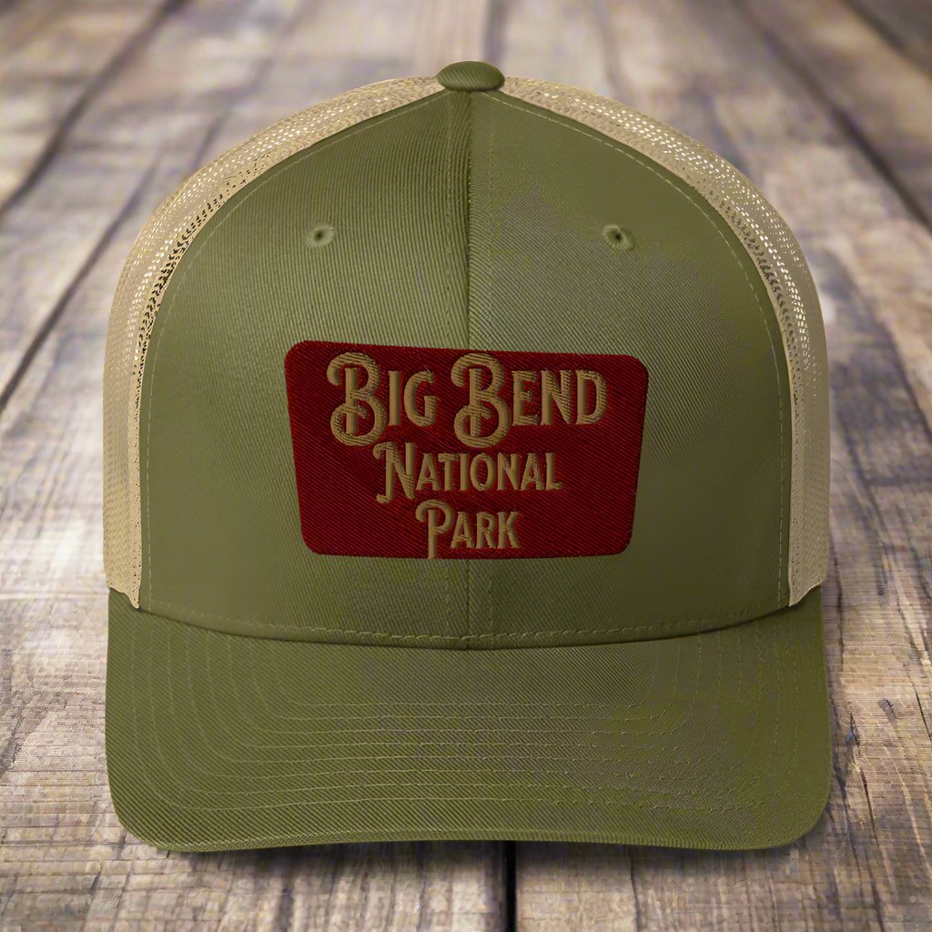 Big Bend Embroidered National Park Sign Trucker Hat hat Park Service Apparel Moss/ Khaki