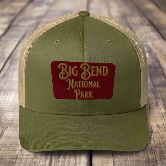 Big Bend Embroidered National Park Sign Trucker Hat hat Park Service Apparel Moss/ Khaki