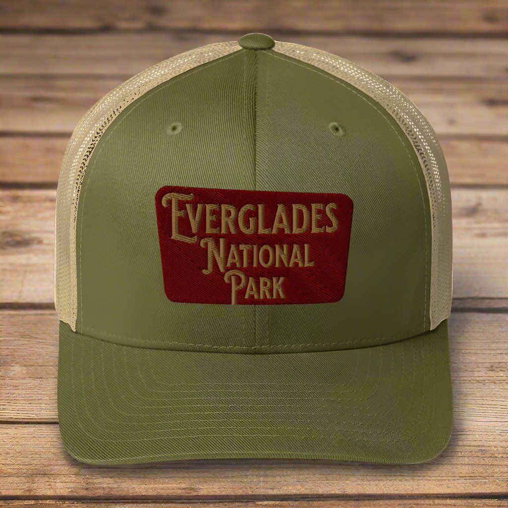 Everglades National Park Embroidered Trucker Hat hat Park Service Apparel Moss/ Khaki