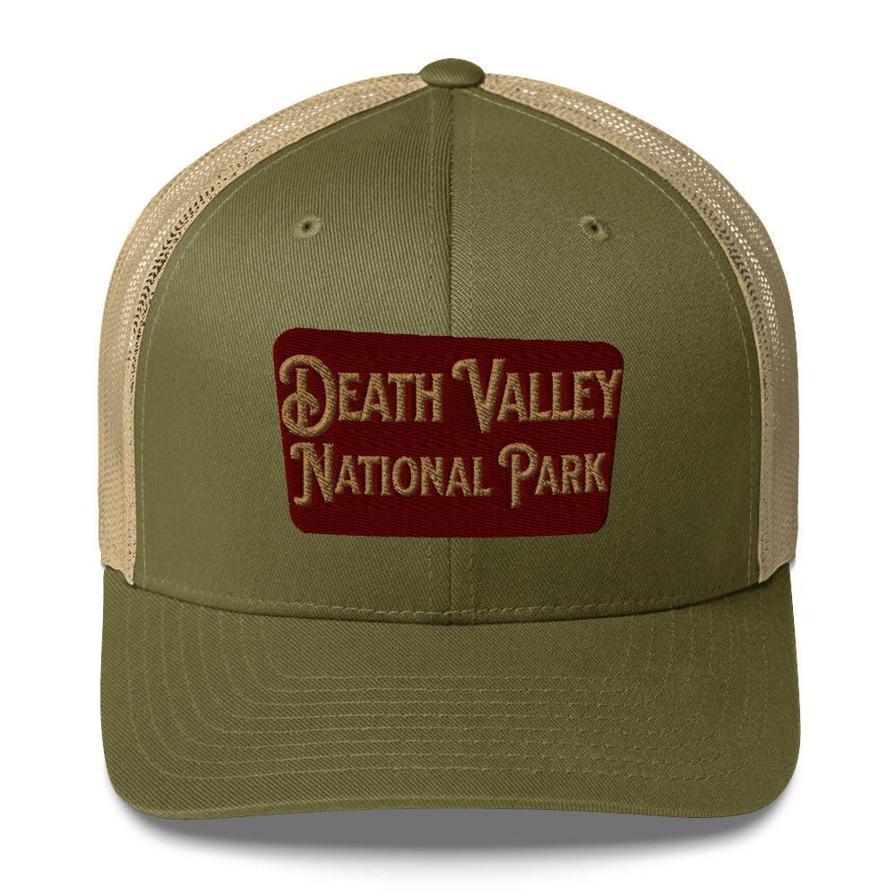 Death Valley National Park Sign Embroidered Trucker Cap hat Park Service Apparel Moss/ Khaki