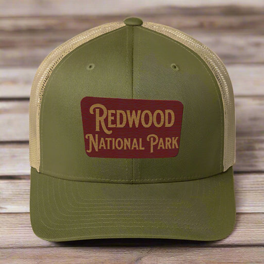 Redwood Embroidered National Park Trucker Hat hat Park Service Apparel Moss/ Khaki