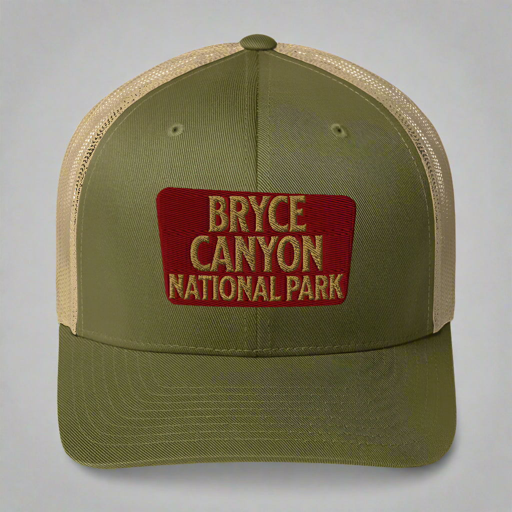 Bryce Canyon National Park Sign Embroidered Trucker Hat hat Park Service Apparel Moss/ Khaki
